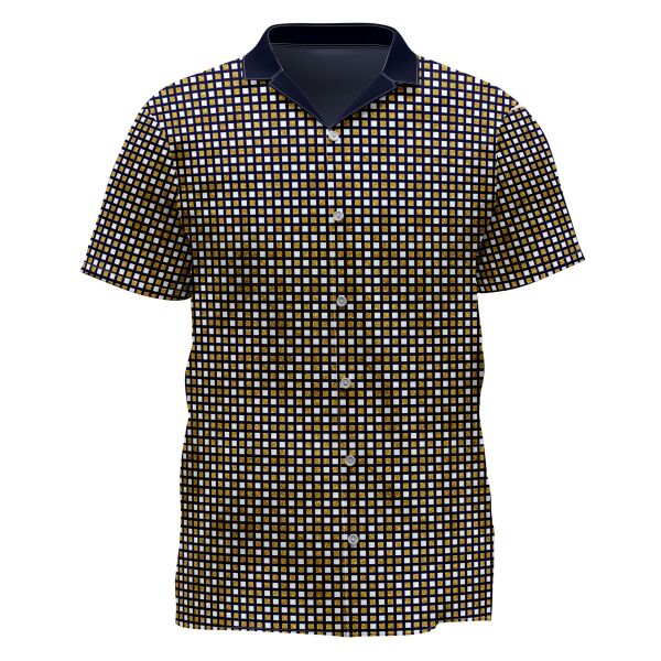 Gold and White Square Design Full Print Button Down Polo Thumbnail