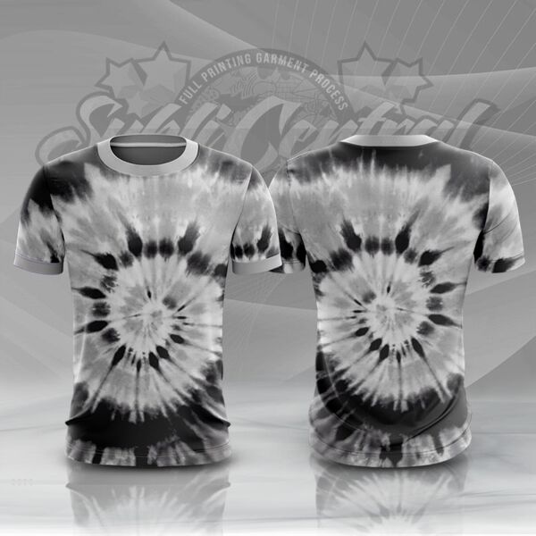 Black and White Tie Dye Colorful Full Print Roundneck Shirt Thumbnail